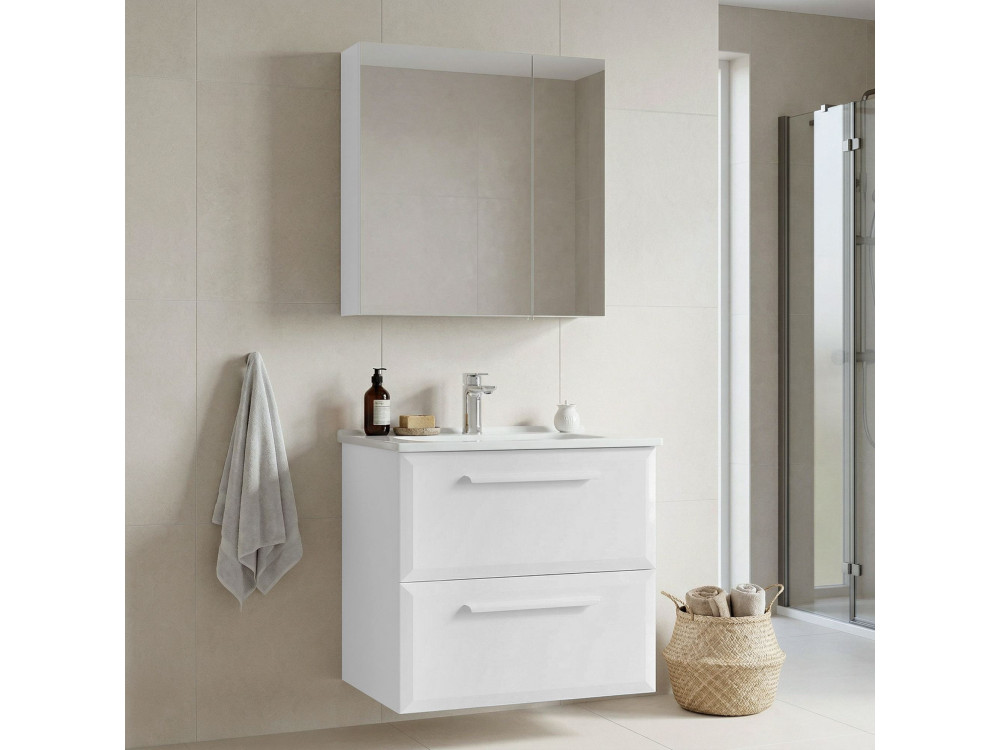 Wastafelmeubel met spiegel (2-delig) "Nuvola 65 v2" - 65 x 50 x 62 cm - Wit