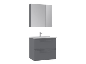 Wastafelmeubel met spiegel (2-delig) "Nuvola 65 v2" - 65 x 50 x 62 cm - Grijs
