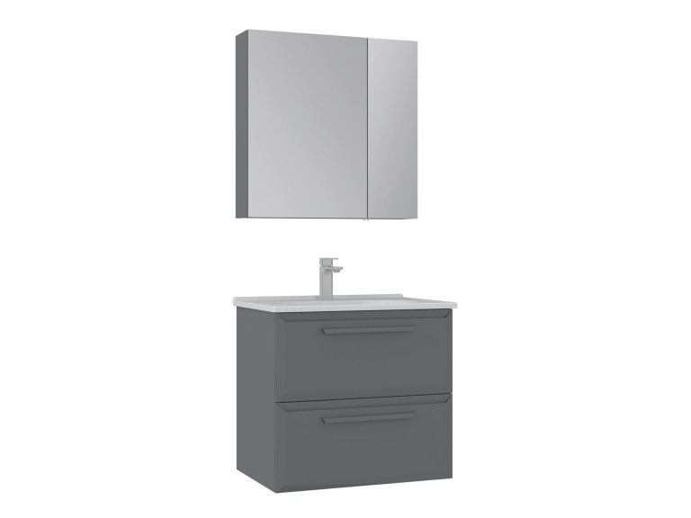 Wastafelmeubel met spiegel (2-delig) "Nuvola 65 v2" - 65 x 50 x 62 cm - Grijs