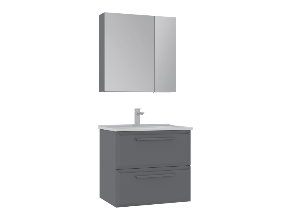 Wastafelmeubel met spiegel (2-delig) "Nuvola 65 v2" - 65 x 50 x 62 cm - Grijs