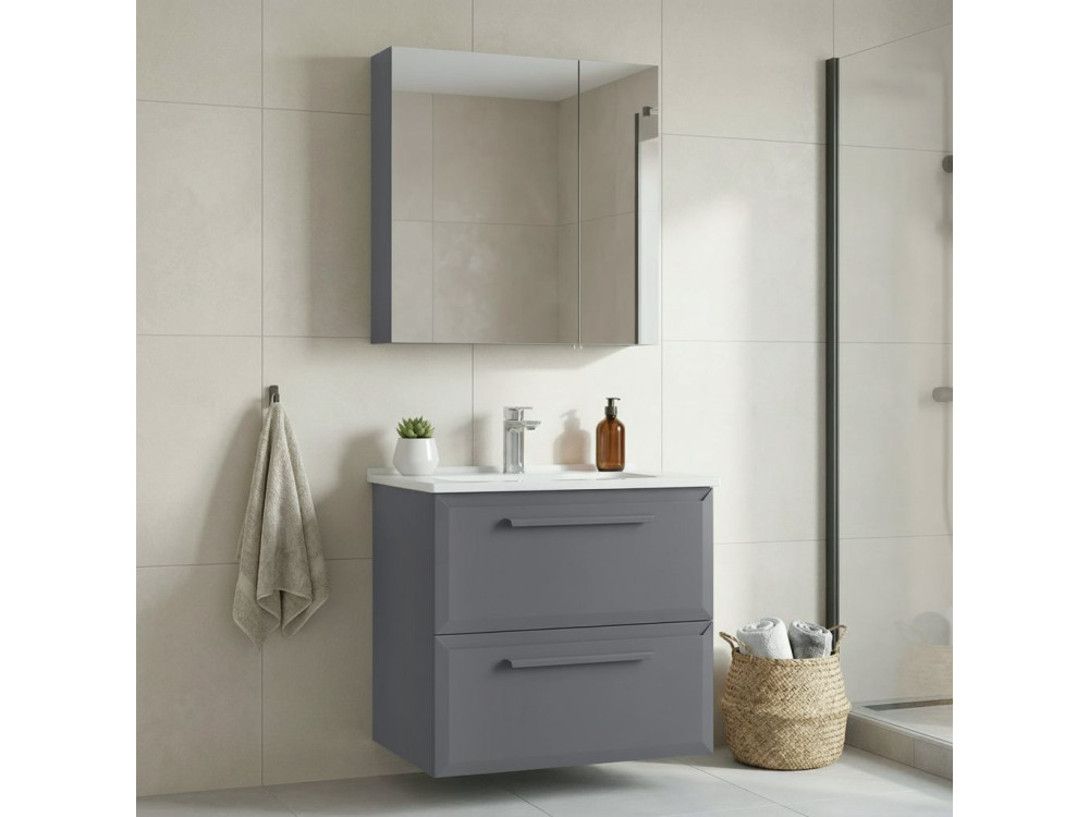 Wastafelmeubel met spiegel (2-delig) "Nuvola 65 v2" - 65 x 50 x 62 cm - Grijs