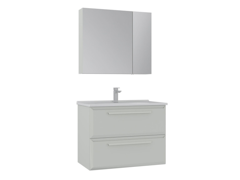 Wastafelmeubel met spiegel (2-delig) "Nuvola 80 v2" - 80 x 50 x 62 cm - Cashmere