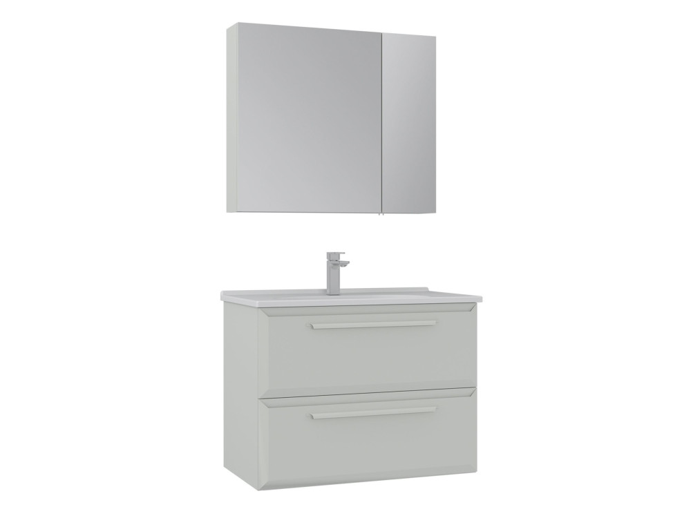 Wastafelmeubel met spiegel (2-delig) "Nuvola 80 v2" - 80 x 50 x 62 cm - Cashmere