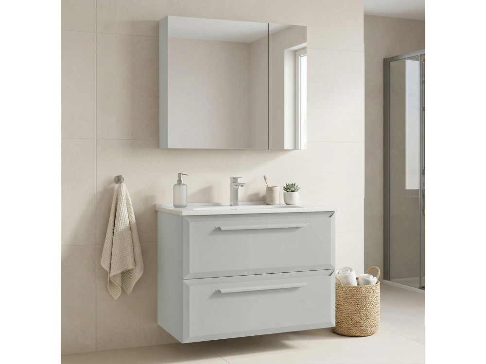 Wastafelmeubel met spiegel (2-delig) "Nuvola 80 v2" - 80 x 50 x 62 cm - Cashmere