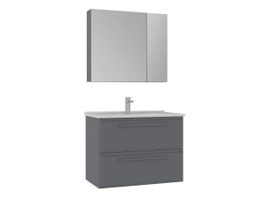 Wastafelmeubel met spiegel (2-delig) "Nuvola 80 v2" - 80 x 50 x 62 cm - Grijs