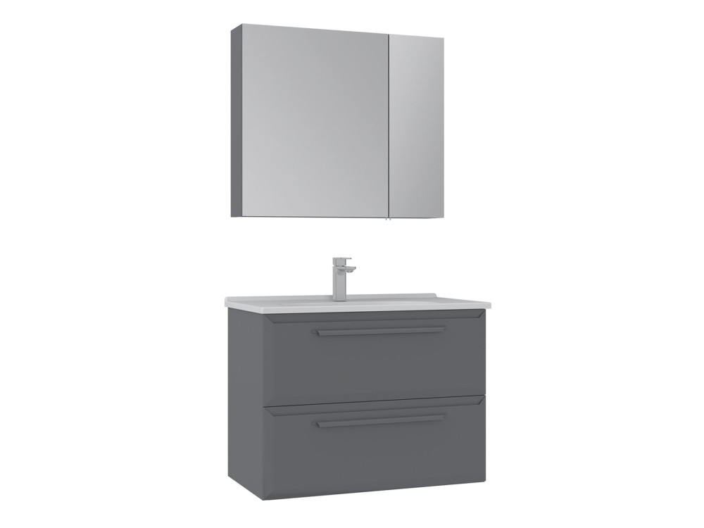 Wastafelmeubel met spiegel (2-delig) "Nuvola 80 v2" - 80 x 50 x 62 cm - Grijs
