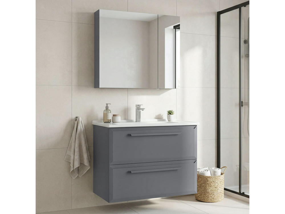 Wastafelmeubel met spiegel (2-delig) "Nuvola 80 v2" - 80 x 50 x 62 cm - Grijs