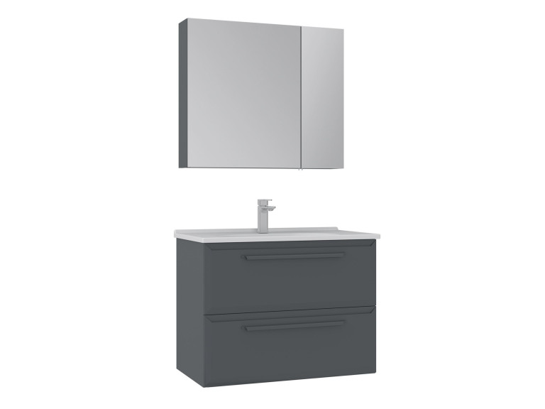 Wastafelmeubel met spiegel (2-delig) "Nuvola 80 v2" - 80 x 50 x 62 cm - Antraciet