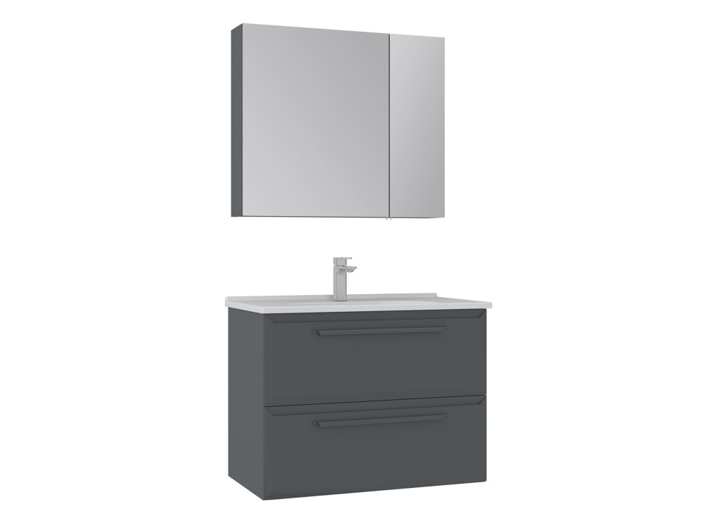 Wastafelmeubel met spiegel (2-delig) "Nuvola 80 v2" - 80 x 50 x 62 cm - Antraciet