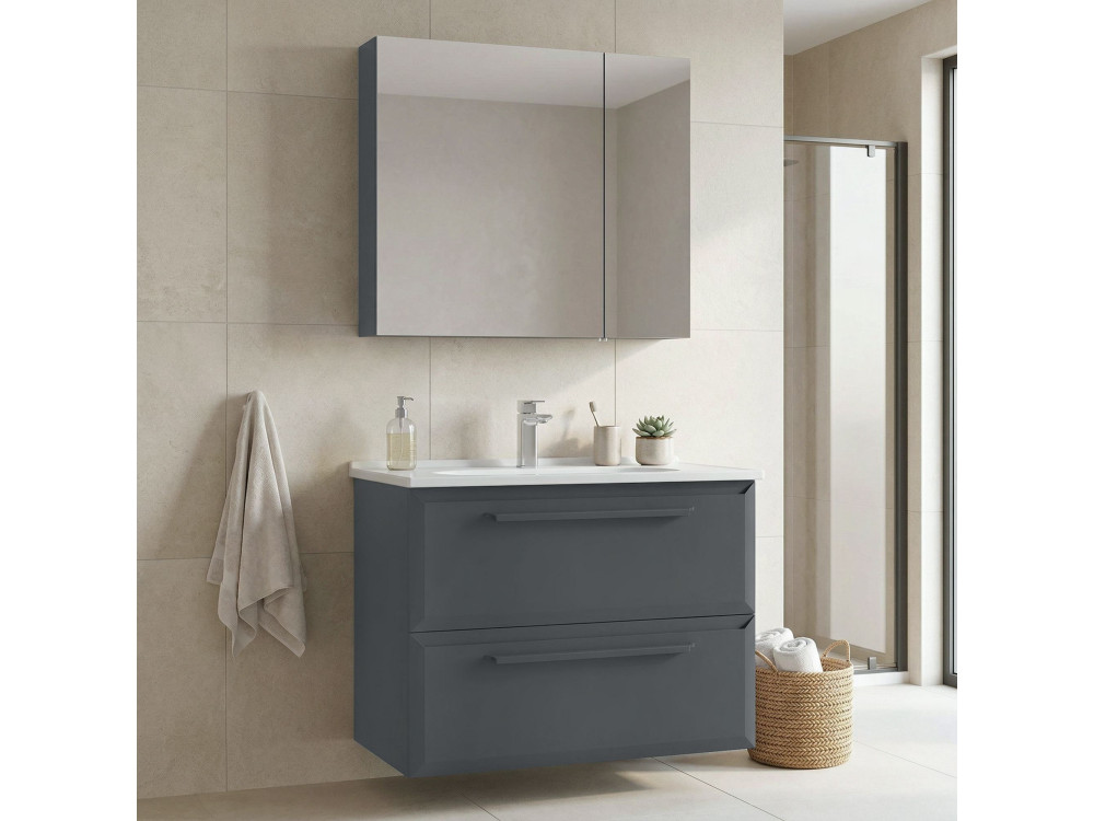 Wastafelmeubel met spiegel (2-delig) "Nuvola 80 v2" - 80 x 50 x 62 cm - Antraciet