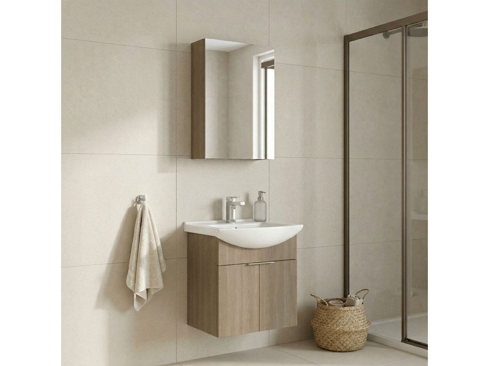 Wastafelmeubel met spiegel (2-delig) "Purus 55" - 55 x 50 x 58 cm - Eiken