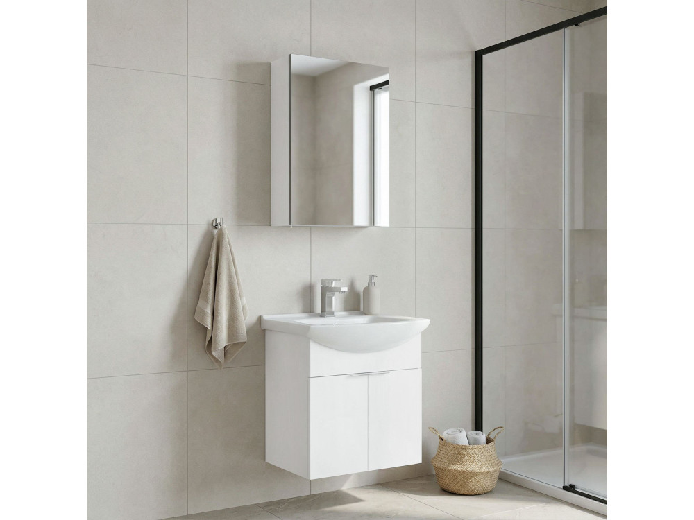 Wastafelmeubel met spiegel (2-delig) "Purus 55" - 55 x 50 x 58 cm - Wit