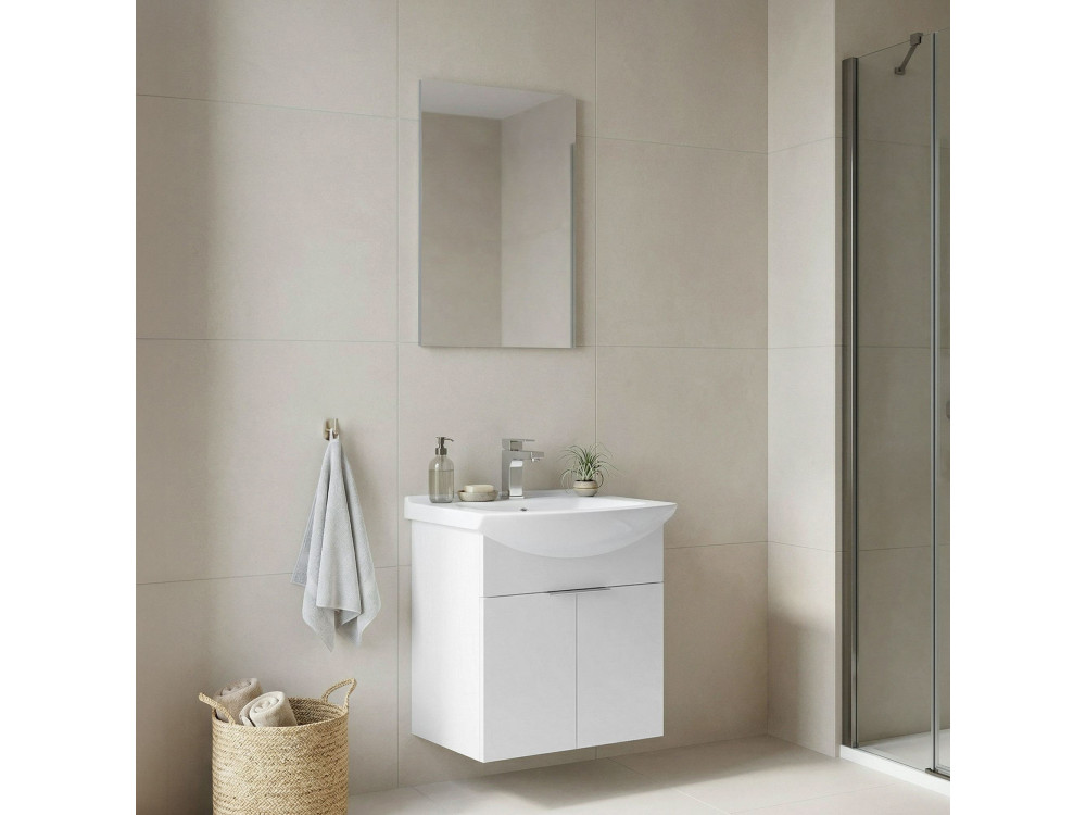 Wastafelmeubel met spiegel (2-delig) "Purus 55" - 55 x 50 x 58 cm - Wit