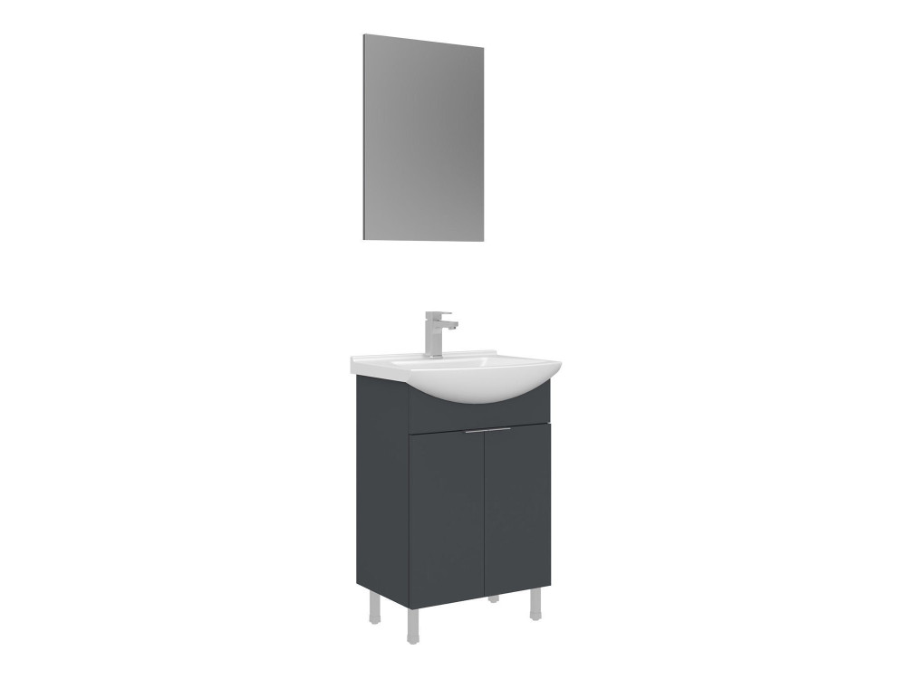 Wastafelmeubel met spiegel (2-delig) "Purus 55" - 55 x 2 x 83 cm - Mat antraciet