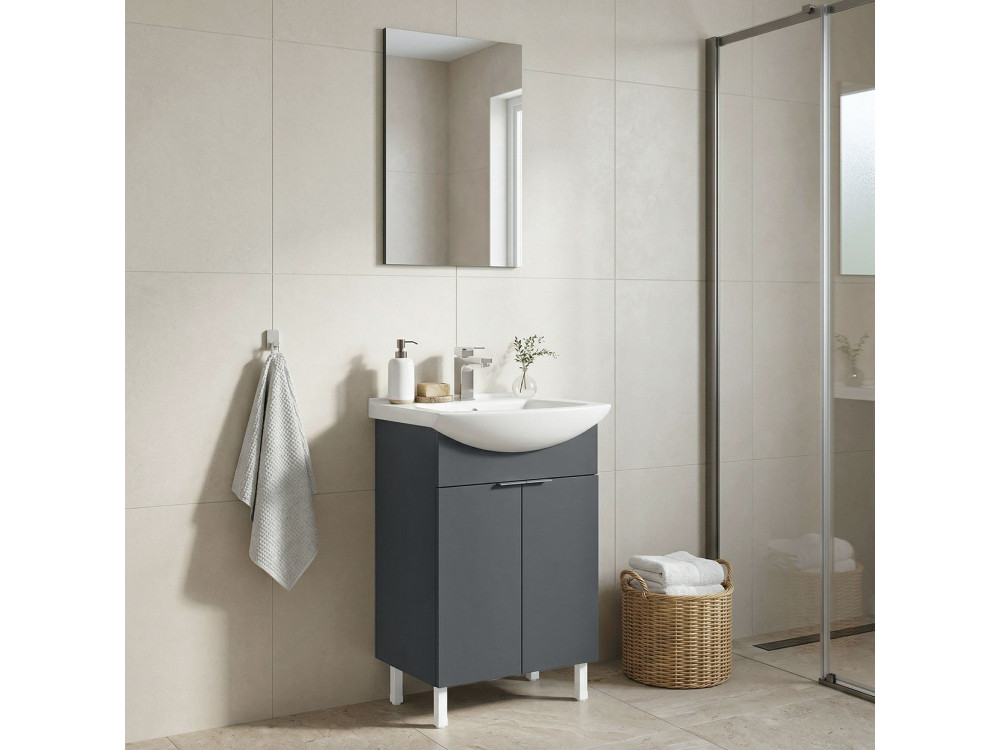 Wastafelmeubel met spiegel (2-delig) "Purus 55" - 55 x 2 x 83 cm - Mat antraciet