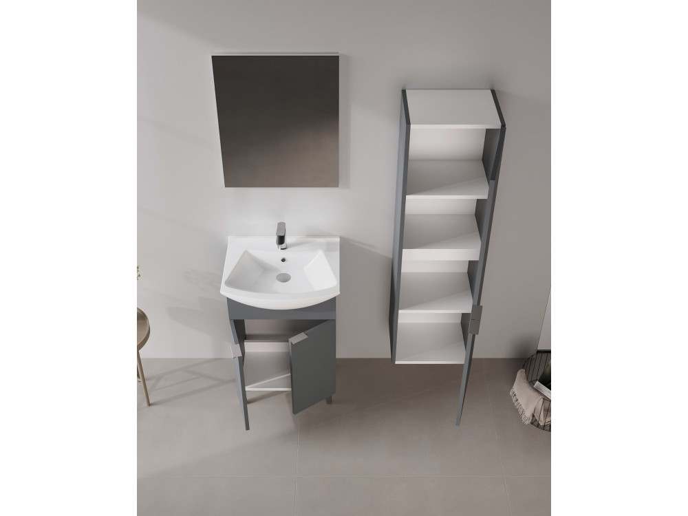 Wastafelmeubel met spiegel (2-delig) "Purus 55" - 55 x 2 x 83 cm - Mat antraciet