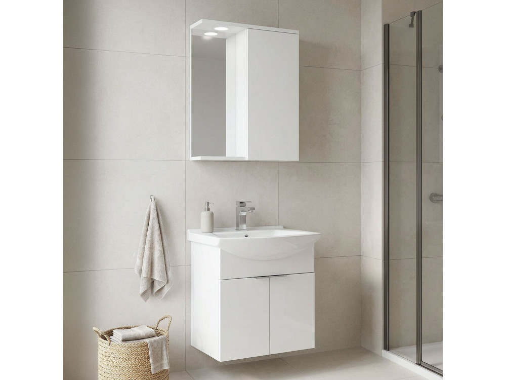Wastafelmeubel met spiegel (2-delig) "Purus 55" - 55 x 50 x 58 cm - Wit