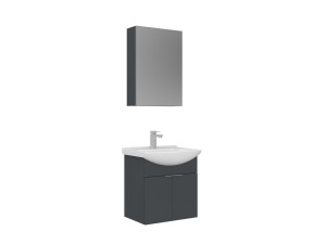 Wastafelmeubel met spiegel (2-delig) "Purus 55" - 55 x 50 x 58 cm - Mat antraciet