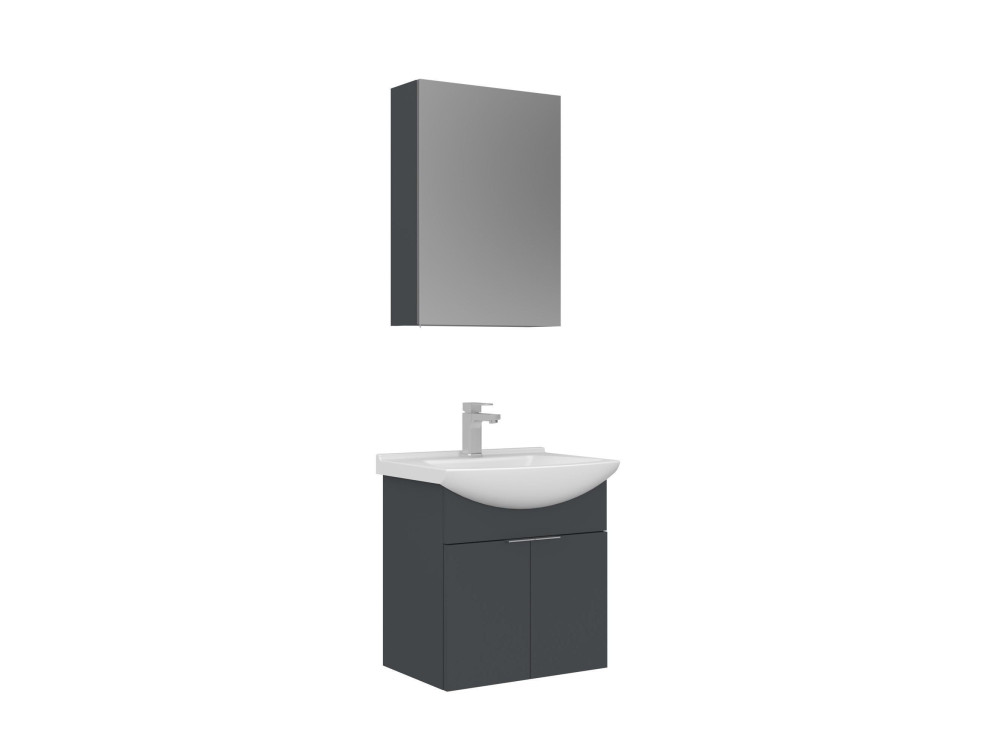 Wastafelmeubel met spiegel (2-delig) "Purus 55" - 55 x 50 x 58 cm - Mat antraciet