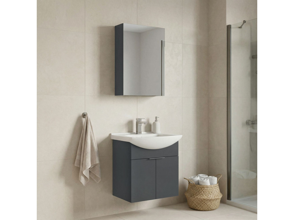 Wastafelmeubel met spiegel (2-delig) "Purus 55" - 55 x 50 x 58 cm - Mat antraciet