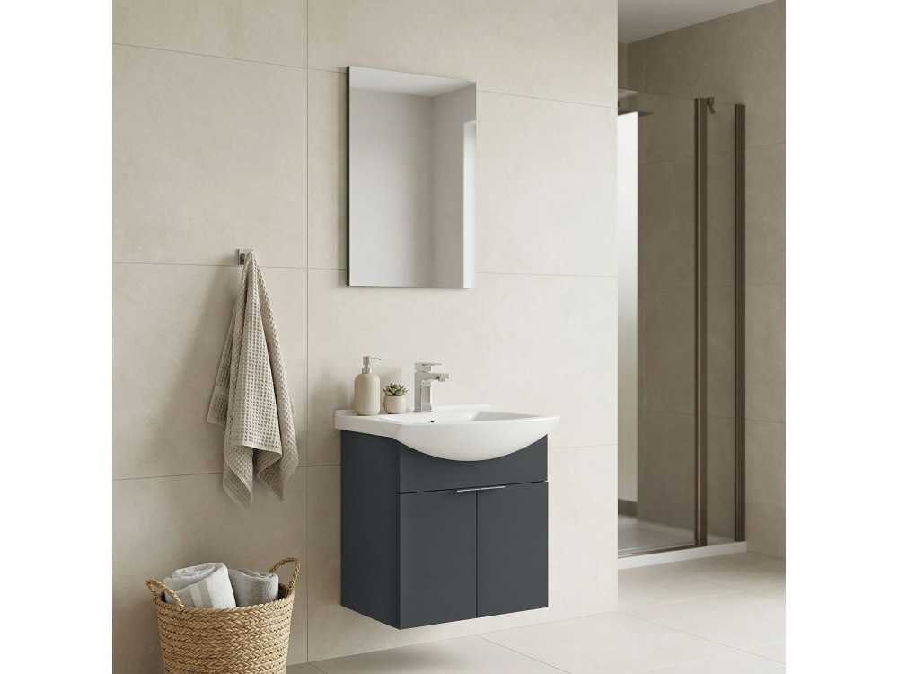 Wastafelmeubel met spiegel (2-delig) "Purus 55" - 55 x 50 x 58 cm - Mat antraciet