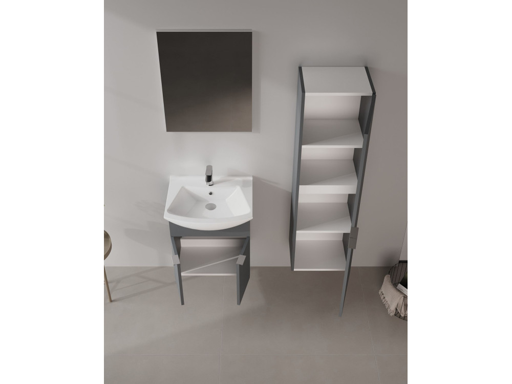 Wastafelmeubel met spiegel (2-delig) "Purus 55" - 55 x 50 x 58 cm - Mat antraciet