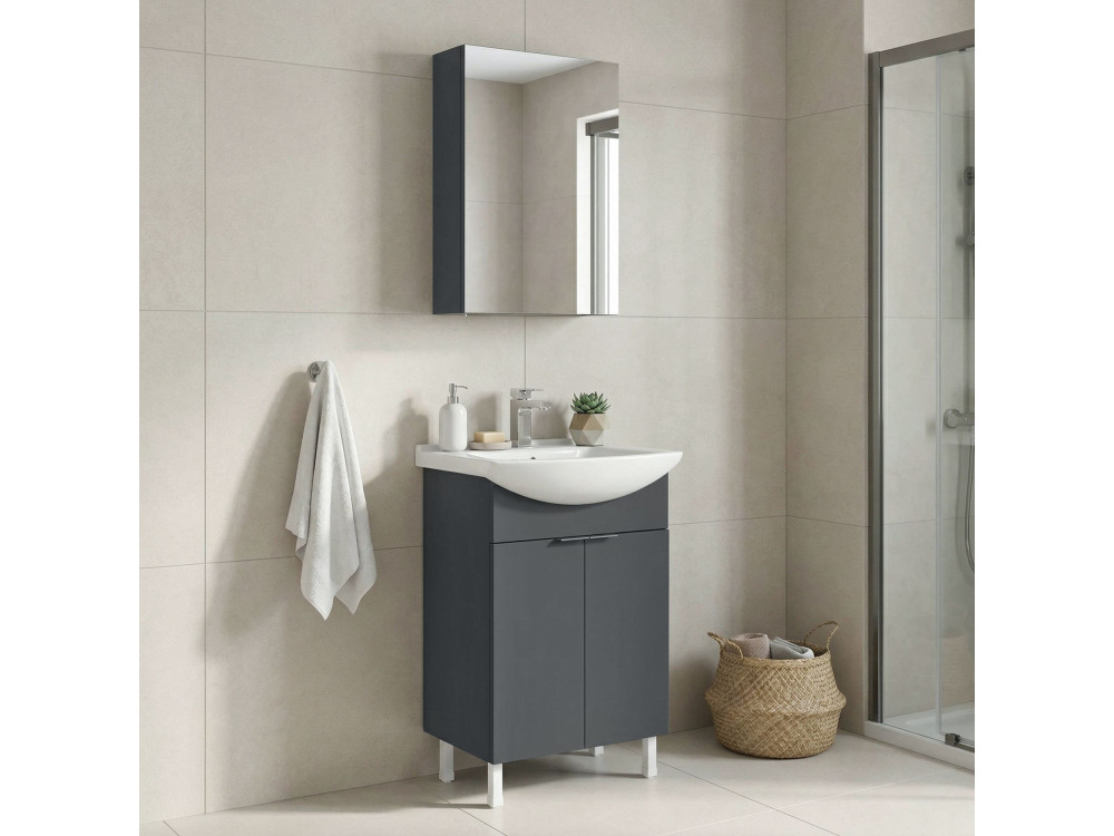 Wastafelmeubel met spiegel (2-delig) "Purus 55" - 55 x 50 x 83 cm - Mat antraciet