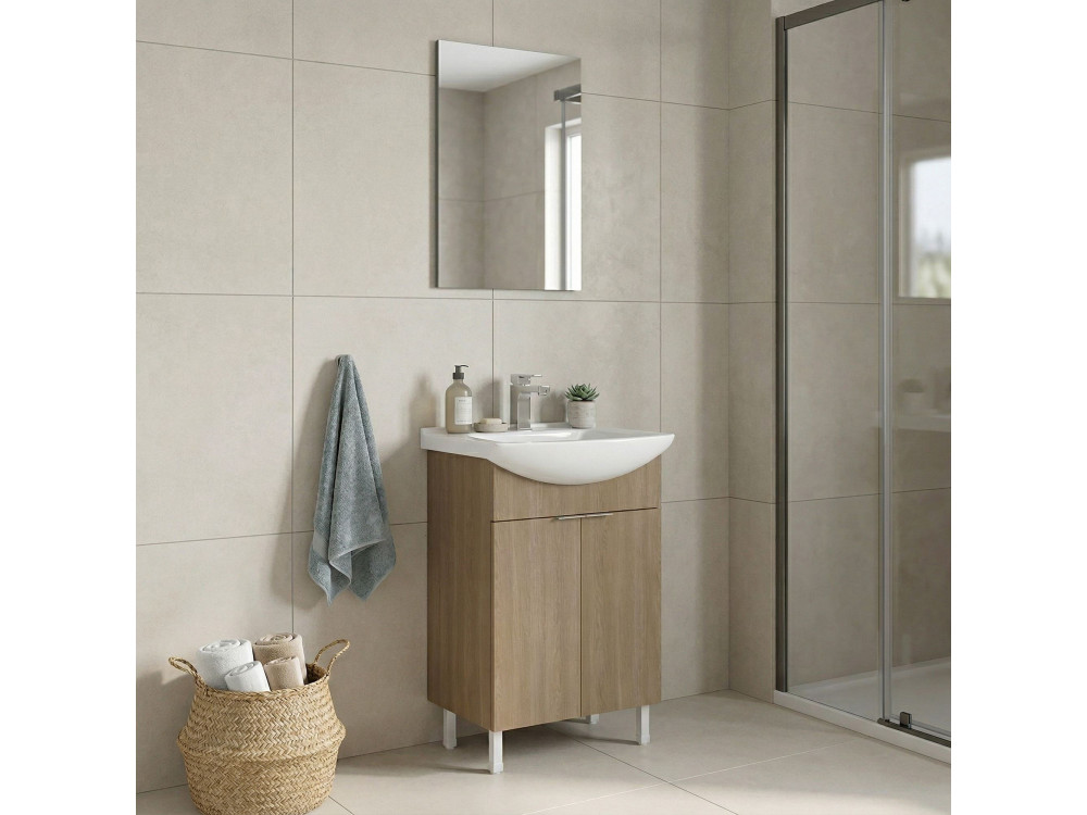 Wastafelmeubel met spiegel (2-delig) "Purus 55" - 55 x 2 x 83 cm - eiken
