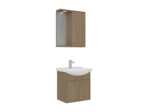 Wastafelmeubel met spiegel (2-delig) "Purus 55" - 55 x 50 x 58 cm - Eiken