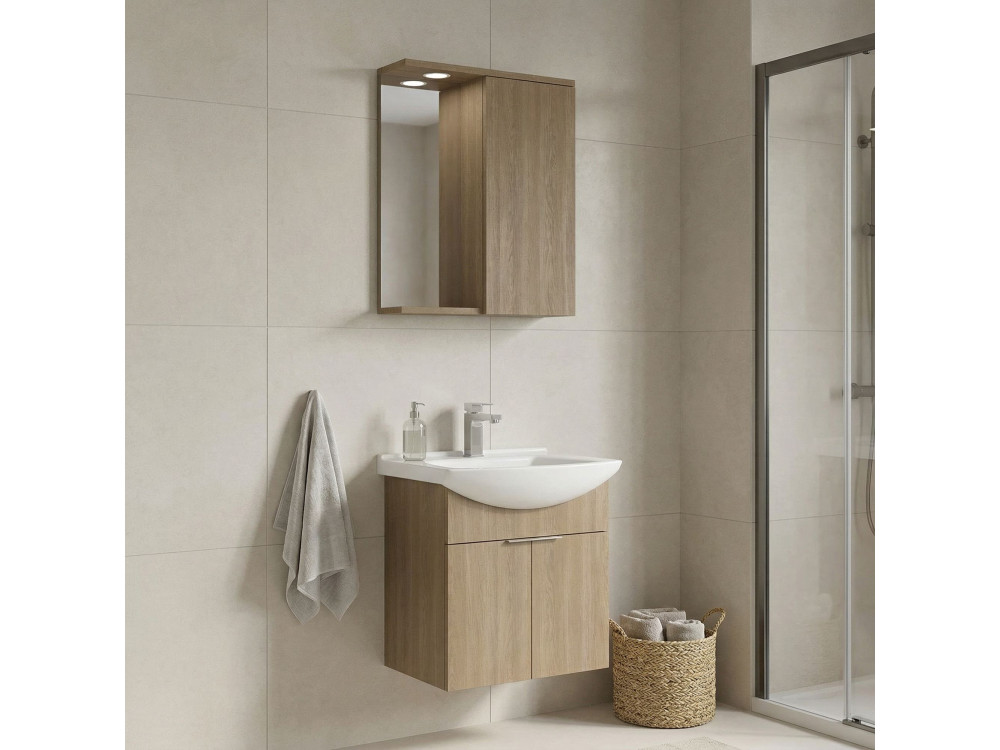 Wastafelmeubel met spiegel (2-delig) "Purus 55" - 55 x 50 x 58 cm - Eiken