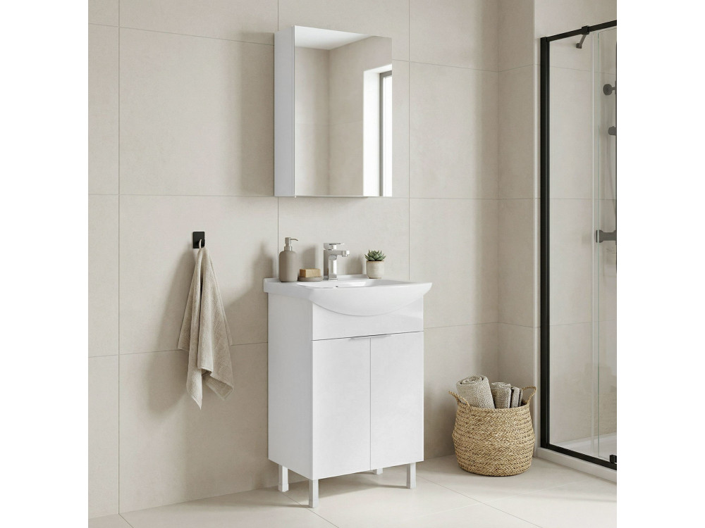 Wastafelmeubel met spiegel (2-delig) "Purus 55" - 55 x 50 x 83 cm - Wit