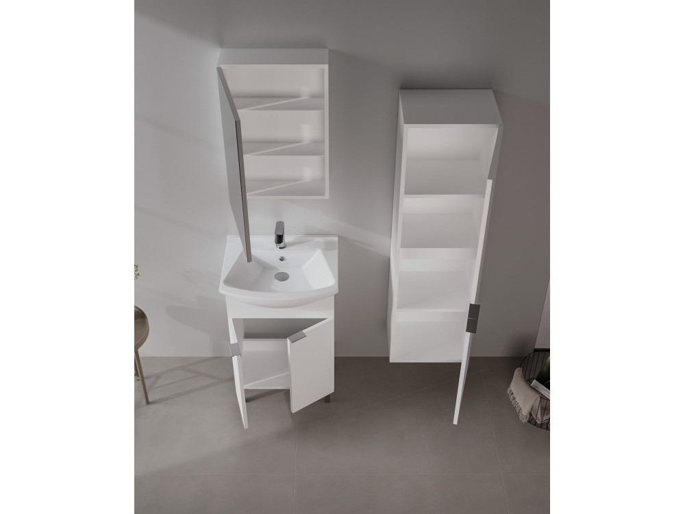 Wastafelmeubel met spiegel (2-delig) "Purus 55" - 55 x 50 x 83 cm - Wit