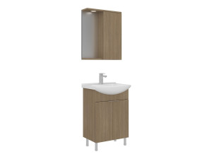 Wastafelmeubel met spiegel (2-delig) "Purus 55" - 55 x 50 x 83 cm - Eiken