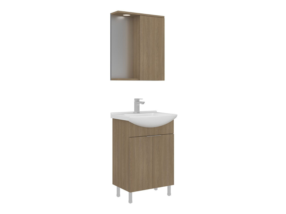 Wastafelmeubel met spiegel (2-delig) "Purus 55" - 55 x 50 x 83 cm - Eiken
