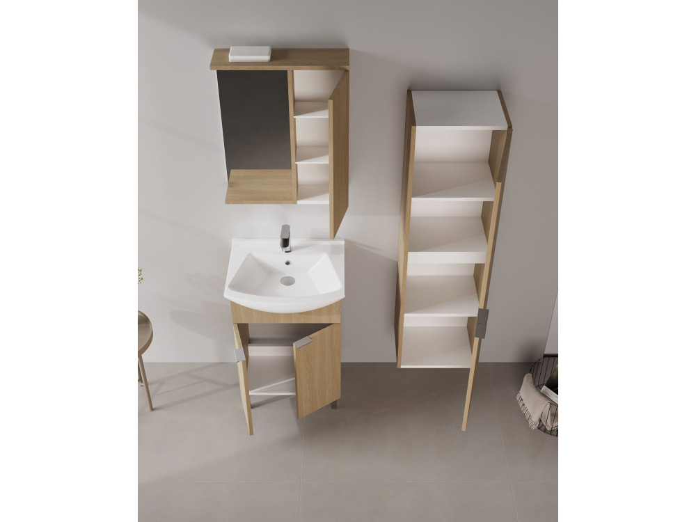 Wastafelmeubel met spiegel (2-delig) "Purus 55" - 55 x 50 x 83 cm - Eiken