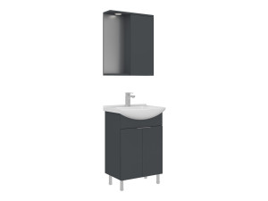 Wastafelmeubel met spiegel (2-delig) "Purus 55" - 55 x 50 x 83 cm - Mat antraciet