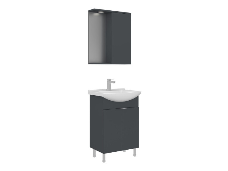 Wastafelmeubel met spiegel (2-delig) "Purus 55" - 55 x 50 x 83 cm - Mat antraciet