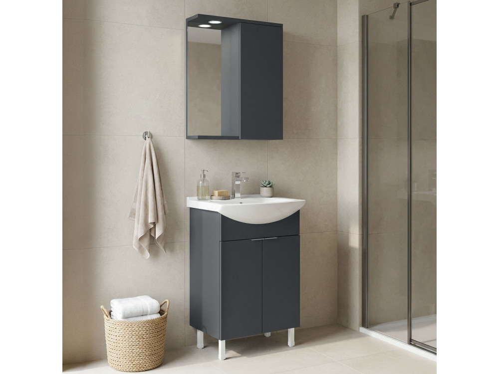 Wastafelmeubel met spiegel (2-delig) "Purus 55" - 55 x 50 x 83 cm - Mat antraciet