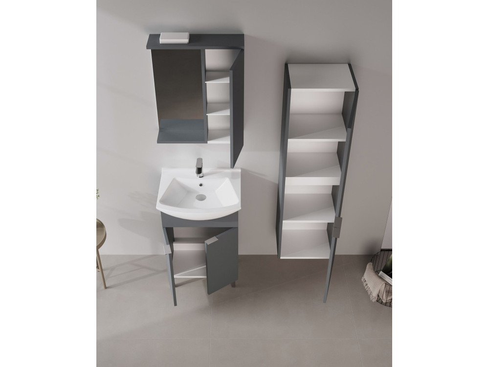 Wastafelmeubel met spiegel (2-delig) "Purus 55" - 55 x 50 x 83 cm - Mat antraciet