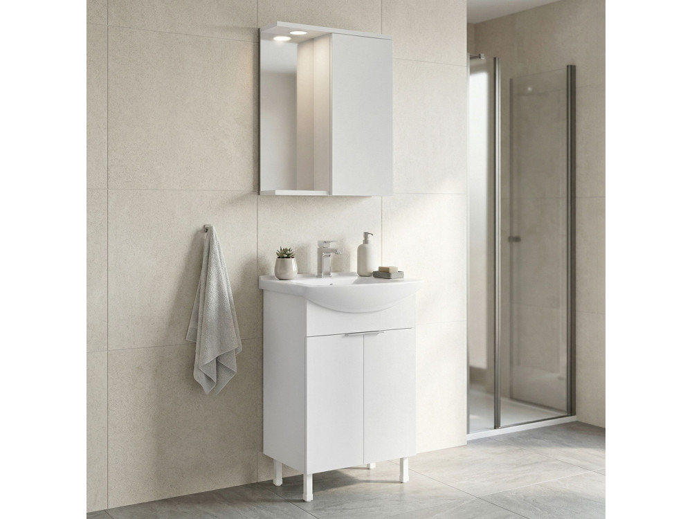 Wastafelmeubel met spiegel (2-delig) "Purus 55" - 55 x 50 x 83 cm - Wit