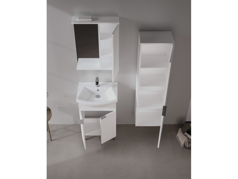 Wastafelmeubel met spiegel (2-delig) "Purus 55" - 55 x 50 x 83 cm - Wit