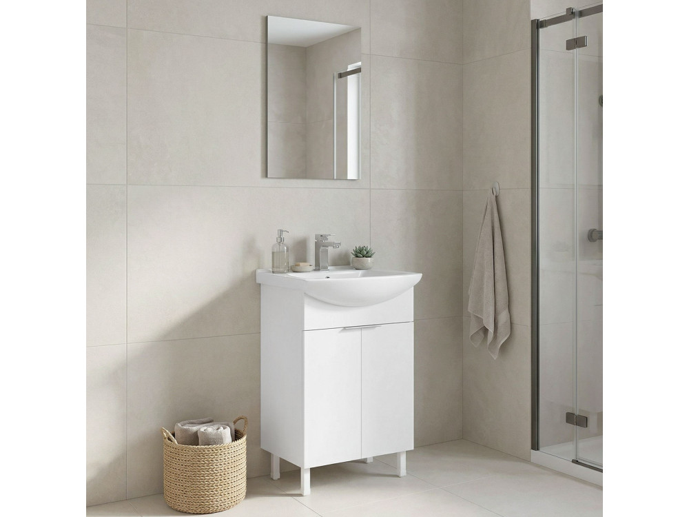 Wastafelmeubel met spiegel (2-delig) "Purus 55" - 55 x 2 x 83 cm - Wit