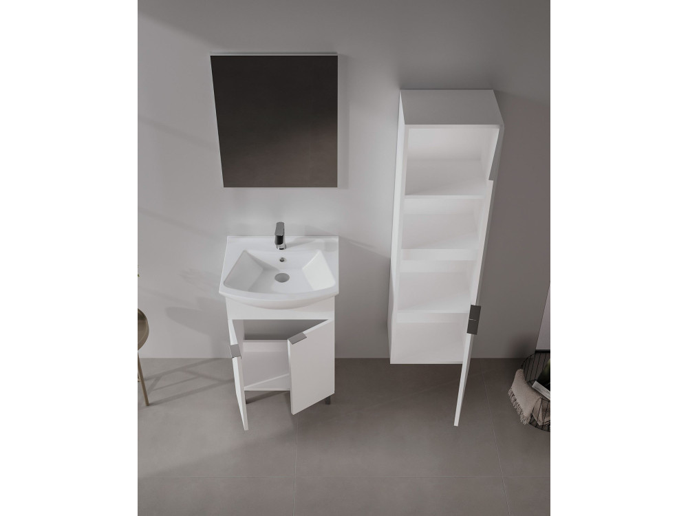 Wastafelmeubel met spiegel (2-delig) "Purus 55" - 55 x 2 x 83 cm - Wit