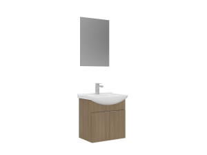 Wastafelmeubel met spiegel (2-delig) "Purus 55" - 55 x 50 x 58 cm - Eiken