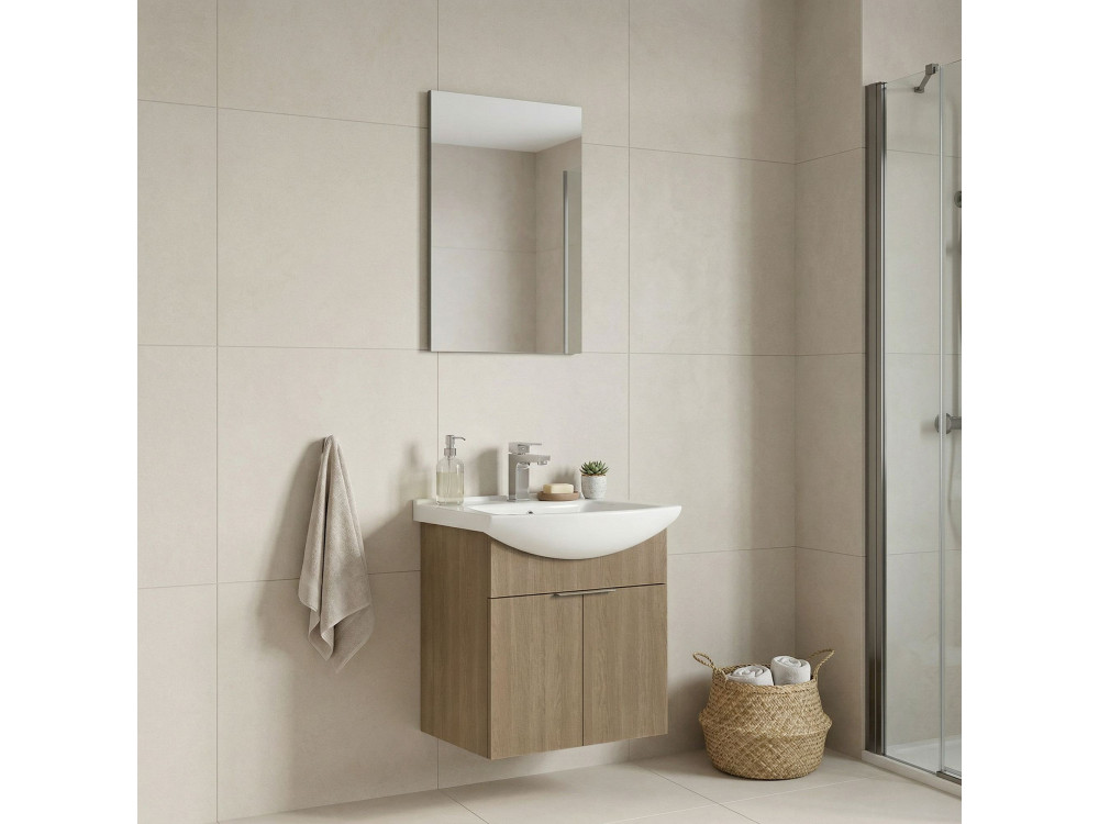 Wastafelmeubel met spiegel (2-delig) "Purus 55" - 55 x 50 x 58 cm - Eiken
