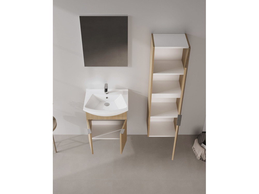 Wastafelmeubel met spiegel (2-delig) "Purus 55" - 55 x 50 x 58 cm - Eiken