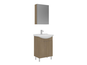 Wastafelmeubel met spiegel (2-delig) "Purus 55" - 55 x 50 x 83 cm - Eiken