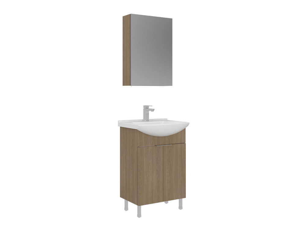 Wastafelmeubel met spiegel (2-delig) "Purus 55" - 55 x 50 x 83 cm - Eiken