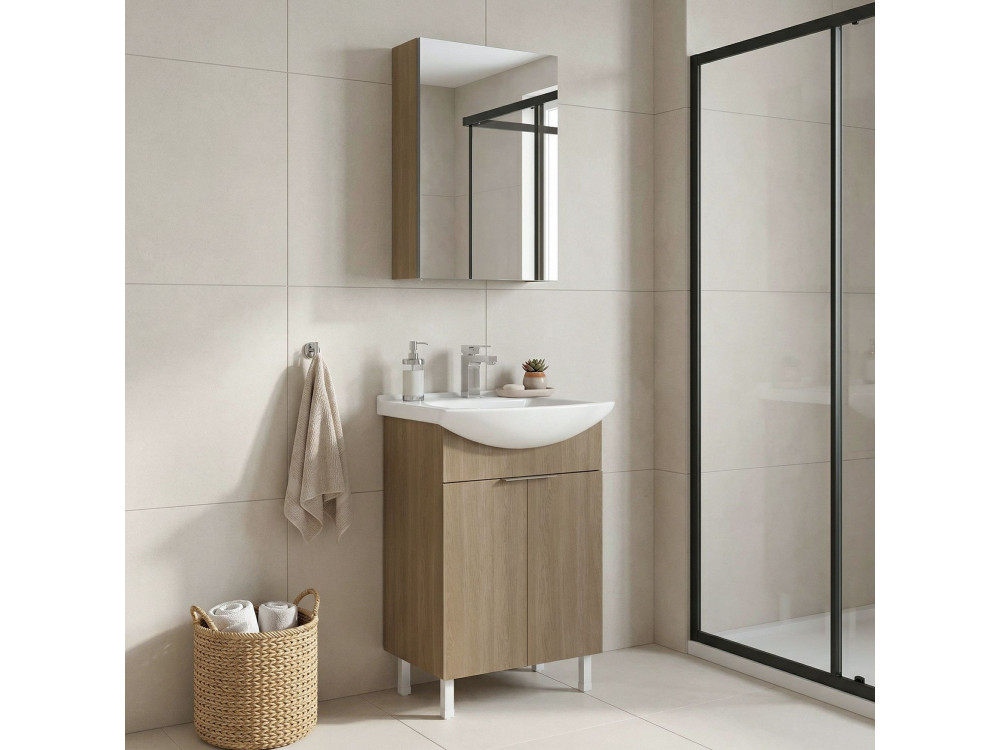 Wastafelmeubel met spiegel (2-delig) "Purus 55" - 55 x 50 x 83 cm - Eiken