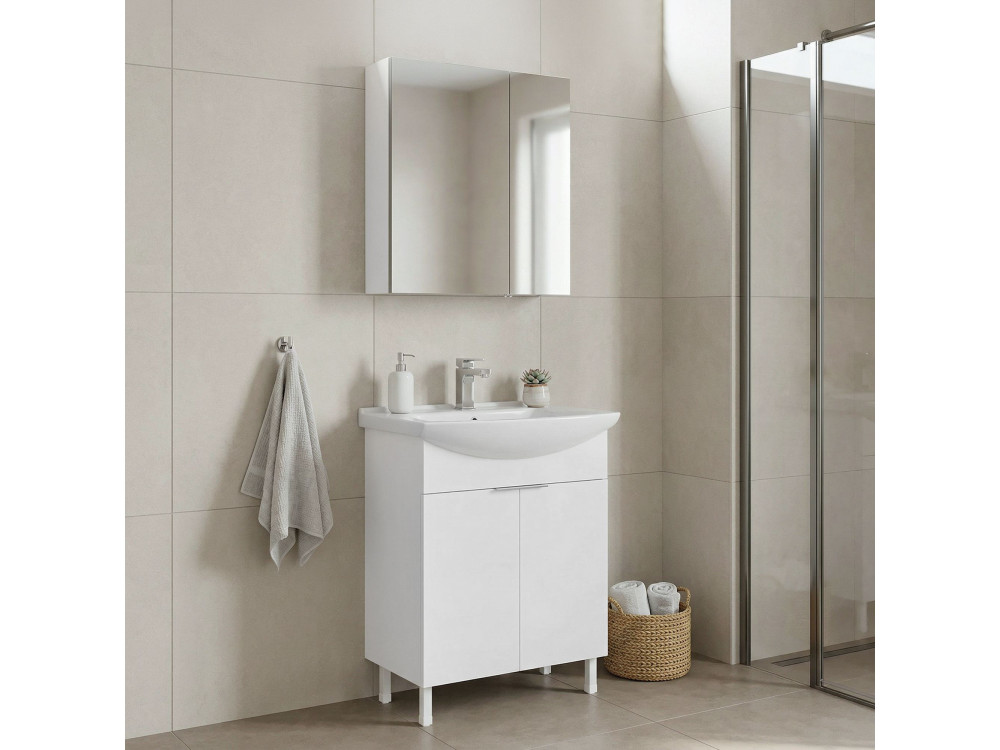 Wastafelmeubel met spiegel (2-delig) "Purus 65" - 65 x 50 x 83 cm - Wit